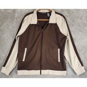 Counter Culture Track Jacket Mens XL Brown Cream Zip Up Racing Stripe Vintage